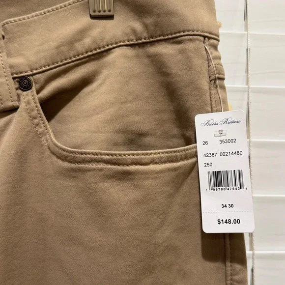 NEW Brooks Brothers Richmond 5-Pocket Chino Pants Mens 34x30 Tan Straight $148